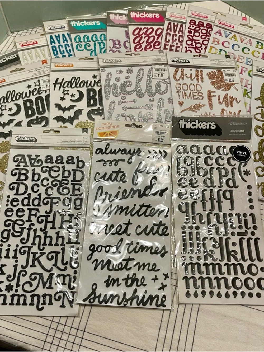 AMERICAN CRAFTS THICKERS Glitter Alphabet & Phrase Stickers - MULTI COLOR NEW